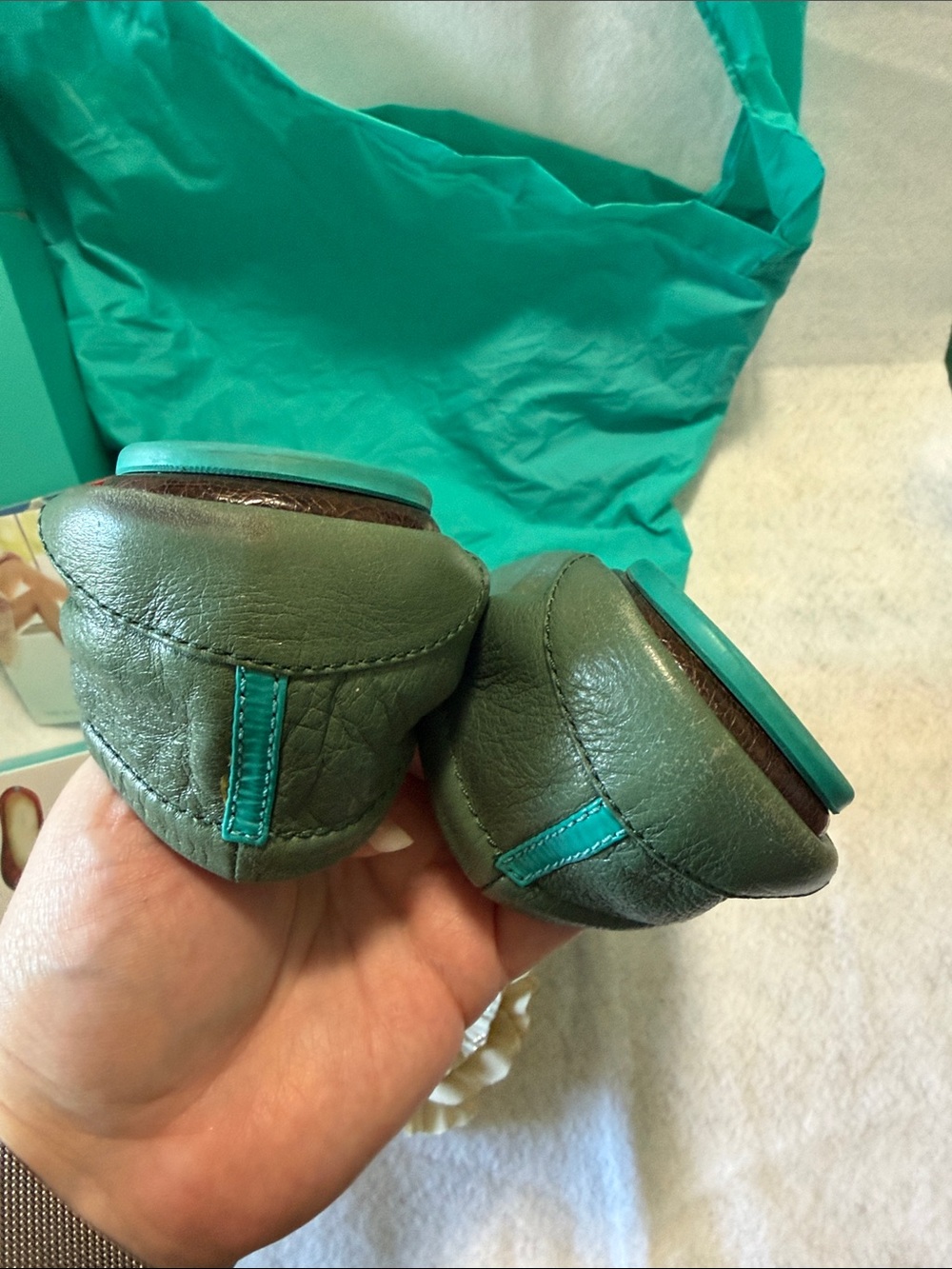 Tieks Pacific Green Leather Ballet Flats - Picture 3 of 7